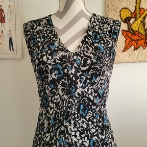 Charter Club | Vintage Silk Black White Blue Floral Dress